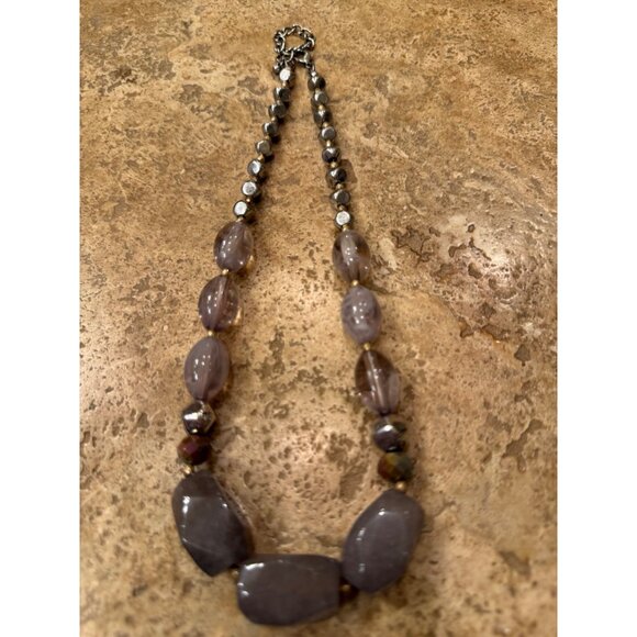 Vintage Beaded Necklace With Agate & Hematite Stones - Picture 1 of 4
